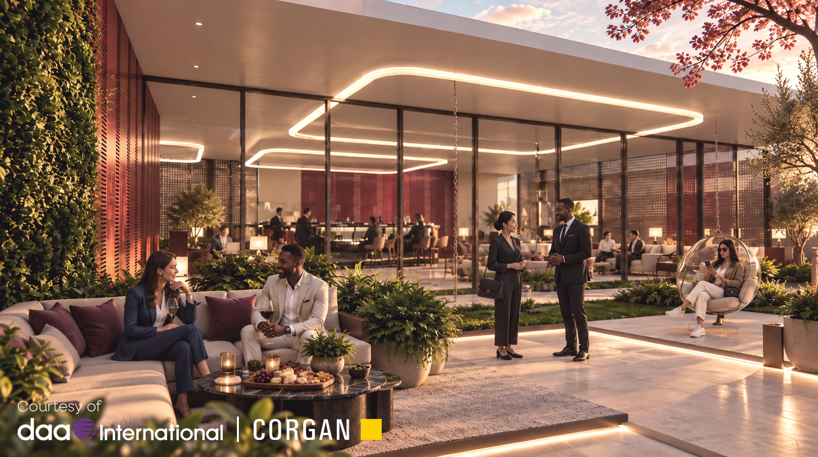 Conceptual renderings of lounge bar and garden terrace at VIP Terminal. Credit: daa International, Corgan