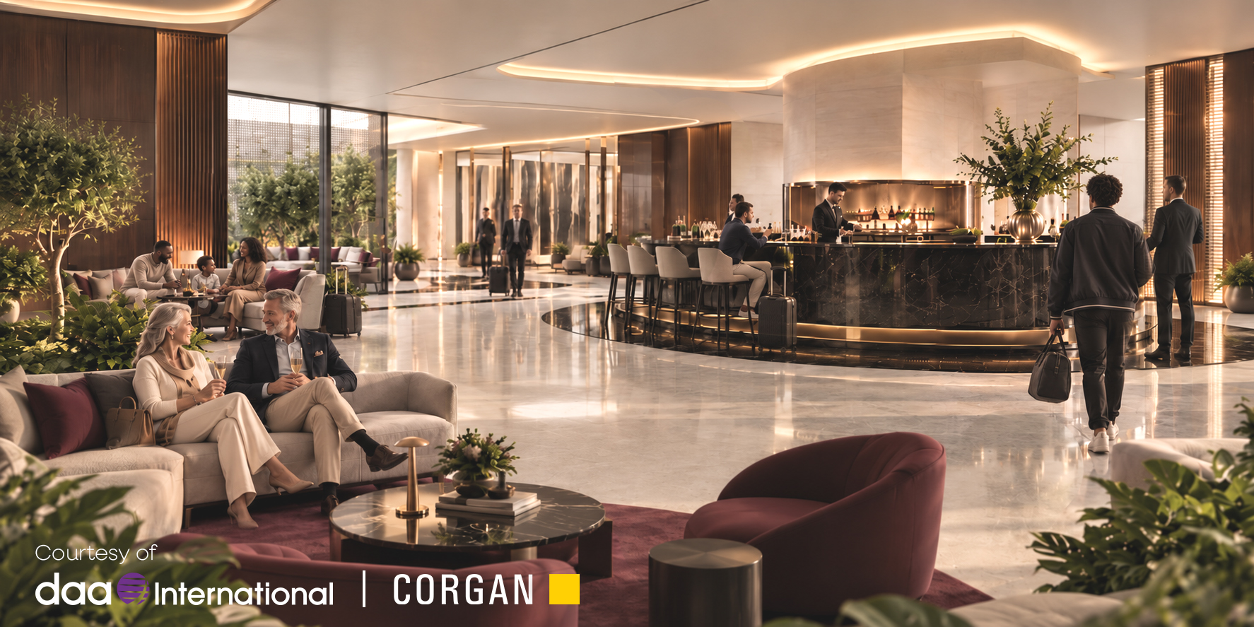 Conceptual renderings of lounge bar and garden terrace at VIP Terminal. Credit: daa International, Corgan